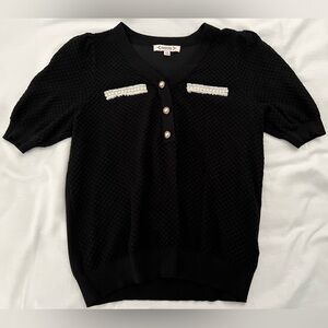 Nanette Lepore Black Button Down Top with Pearl Accents